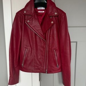 Mango Cherry Red Genuine Leather Jacket Brand New